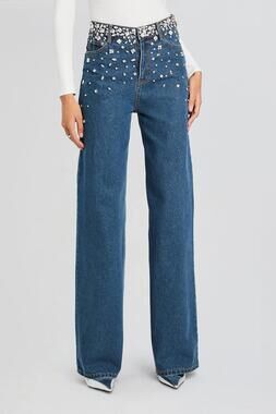 Retrofete Jenna Crystal Embellished Wide Leg Jean in Montana Crystal 28